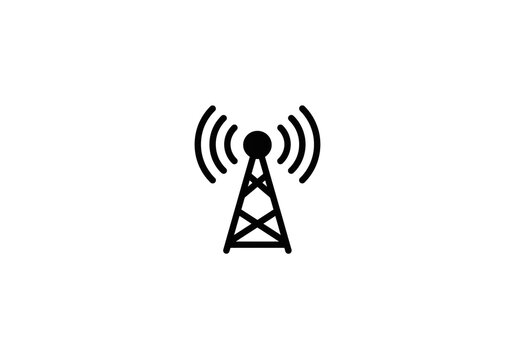 Illustration of a black transmission tower with signals on a white background in simple style