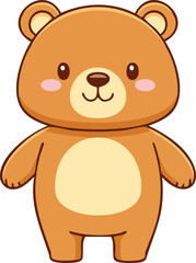 Adorable cartoon brown bear, standing, smiling, cute, simple design.