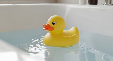 Adorable Yellow Rubber Duck Floating in a Bathtub A Relaxing Bath Time Companion