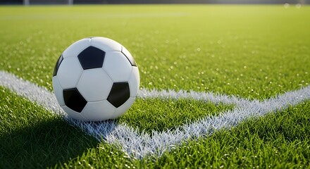 Fototapeta premium Soccer Ball on Corner Kick A Stunning Image of Football on Lush Green Field