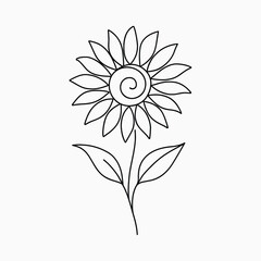 Stylized spiral sunflower with leaves bloom