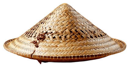 Asian Conical Hat: A traditional Asian conical hat, meticulously woven from natural materials, sits against a plain background.