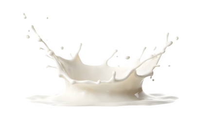 milk splash or round swirl. It's a natural dairy product, like yogurt or cream, creating a crown splash with flying droplets, perfect for packaging design, set against a white background.