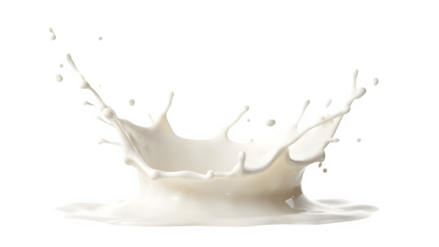milk splash or round swirl. It's a natural dairy product, like yogurt or cream, creating a crown splash with flying droplets, perfect for packaging design, set against a white background.