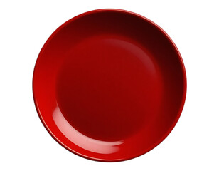 A Shiny, Red, Round Plate on a Transparent Surface