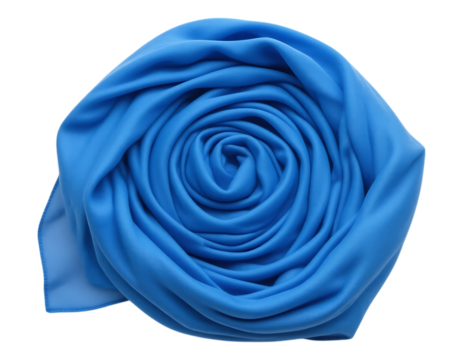 Rolled Blue Fabric with Circular Folds on Transparent Background