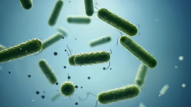 Microscopic View of Bacteria Cells Floating in a Fluid Environment