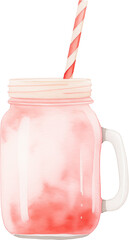 A pink strawberry smoothie in a glass with garnish. Watercolor illustration suitable for summer dessert and drink design.
