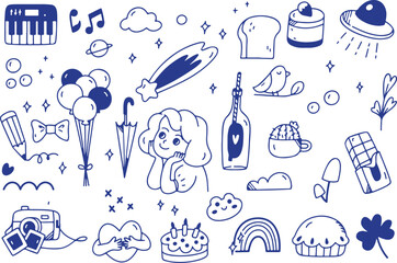 Wine Picnic Dog Doodle Vector | Food, Bottle, Music, Snacks, Fun Day, Line Art Sketch