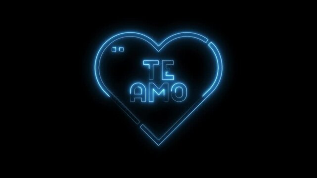 Animated neon heart with the spanish text te amo on black background