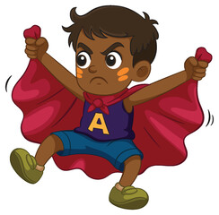 Determined Superhero Boy in Red Cape Illustration