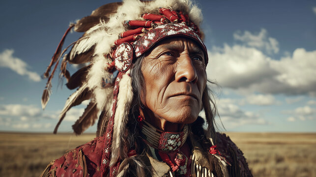 Close up portrait of a Comanche person with strong expression, traditional cultural identity, authentic heritage, and natural detail captured in artistic photography.