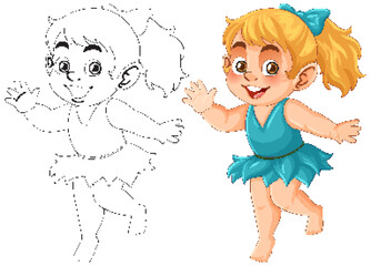Cheerful Girl in Blue Dress Vector Illustration