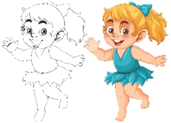  Cheerful Girl in Blue Dress Vector Illustration © GraphicsRF