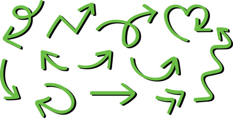  Diverse Collection of Green Hand-Drawn Arrows