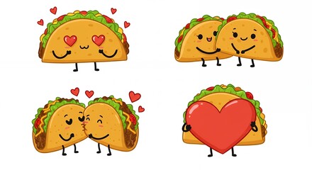 Cute cartoon tacos showing affection