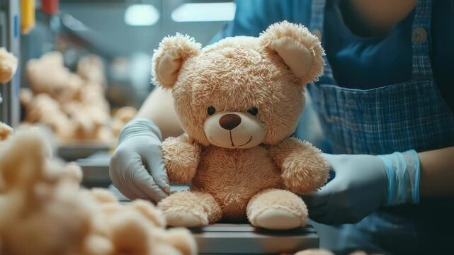 Creating soft and fluffy teddy bears at a toy factory filled with cuddly companions