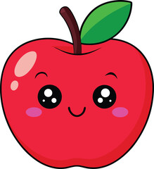 Vector Illustration of a Kawaii Red Apple with Big Cute Eyes and Happy Smiling Face