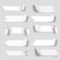 Red Realistic Paper Ribbons and Banners Set with Curled Edges Vector illustration