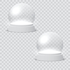 Empty and Snowy Transparent Glass Snow Globe Mockup Vector illustration