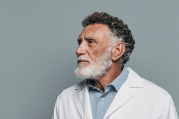 Obraz premium portrait of dermatologist positioned on right side of frame exhibiting calm expression