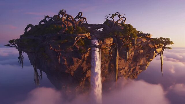 Breathtaking Aerial View of Floating Islands with Waterfalls Amidst Clouds in Pandora-like Scenery