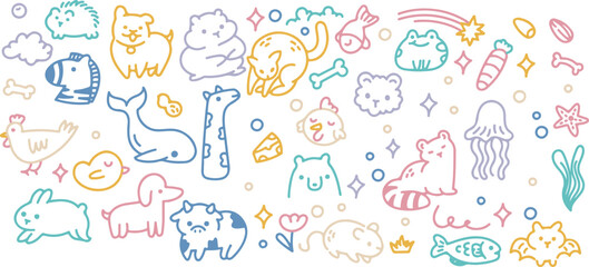 Cute Animal Doodles Vector | Sheep, Stars, Clouds, Rain, Sleeping Baby Theme PNG
