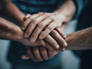 Multiple hands stacking together symbolizing collaboration support and unity concept