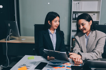 Accounting company provide finance and taxation planning for profitable cash flow, Auditor and accountant team working in office, analyze financial data and accounting record with calculator.Insight