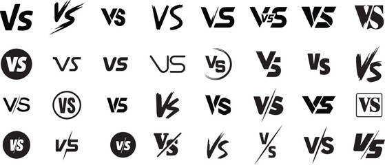 VS Letter Logo Icon Set – Versus Symbols for Sports and Competition.
Versus Or VS Letters Logo & symbol design template. VS letters for sports, fight, competition, battle, match, game. Flat black font