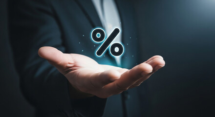 Interest rate financial and mortgage rates concept. Wooden blocks with Icon percentage symbol and arrow pointing up