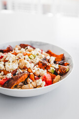 white bean and sweet potato salad with tomato avocado and feta