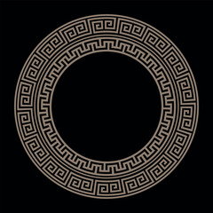 Vector round golden classic frame. Greek round frame. Greek pattern. Greek meander. Patterns of Greece and ancient Rome. Circle european border. Typical egyptian, assyrian and greek motives