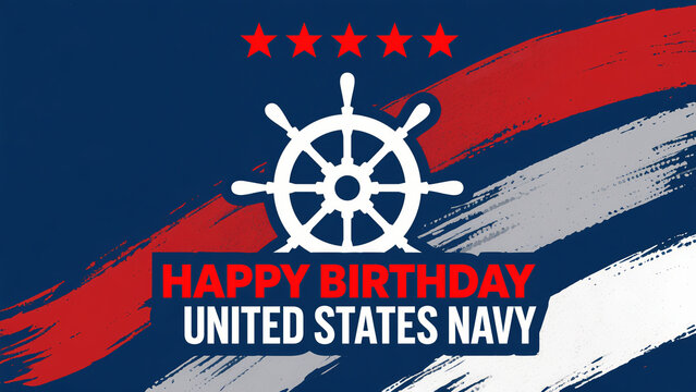 The rudder, stroke background, and birthday text represent the celebration of the US Navy's birthday and maritime control, and are used for Navy themed events and cultural promotion scenes.