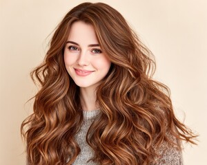 Obraz premium Woman with long wavy brown hair