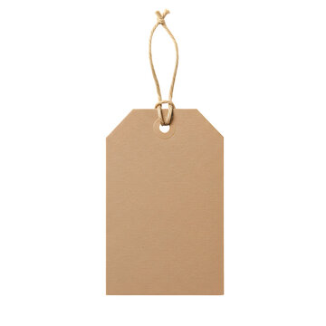 Brown Kraft Paper Tag &ndash; Blank Recycled Label for Packaging or Gift, Isolated on White or Transparent Background