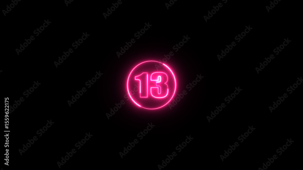 Fototapete number 13 glowing in the on the black background. neon light number 13 isolated on background. abstr