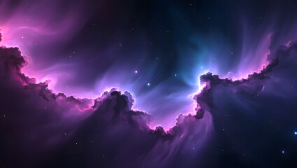 Fototapeta premium Ethereal Purple Nebula: Cosmic Cloudscape, Dreamlike Space Background, Vibrant Galaxy Art.