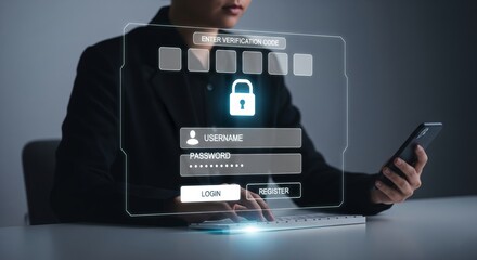 Secure Login Interface with Verification Code on Futuristic Screen