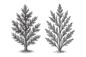  Juniper Berry and Leaf Branch Vector Engraving Set