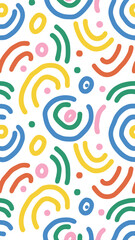 Colorful Abstract Pattern: A vibrant and playful seamless pattern featuring an array of colorful, hand-drawn arcs and circles, creating a cheerful and energetic design.