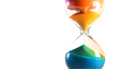 Hourglass with Colorful Gradient Sand Forming Shape on Transparent Background for Conceptual Design