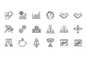 Business Strategy Icons Collection in Line Style Illustration
