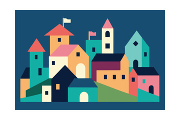 Fototapeta premium Vibrant Cityscape A Colorful Geometric Illustration of Urban Architecture