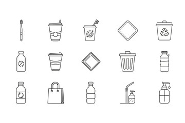 Zero Waste Lifestyle Line Icons for Eco-Friendly Living