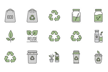 Eco Friendly Icons Set for Reuse and Recycling Initiatives