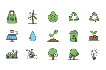 Ecological and Sustainable Living Icon Set Illustrations