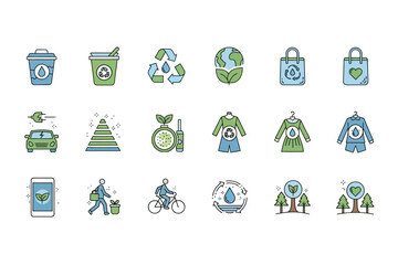 Sustainable Lifestyle Icon Set Environmentally Friendly Concepts