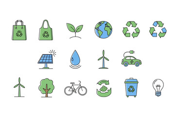 Eco-Friendly Lifestyle Icon Set Renewable Energy and Sustainability