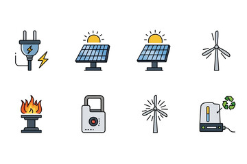 Renewable Energy and Power Source Icons Illustration